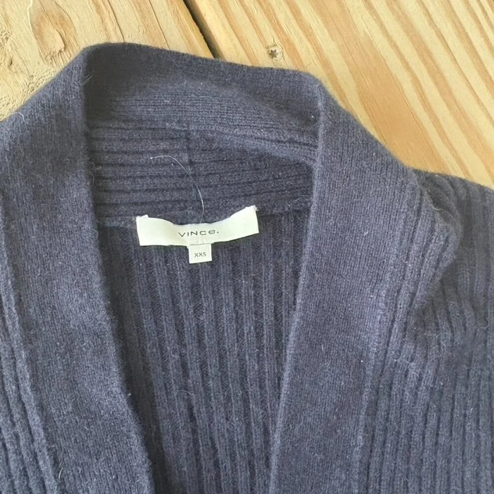 ** Vince Wool Cashmere Ribbed Knit Button Cardigan Navy XXS